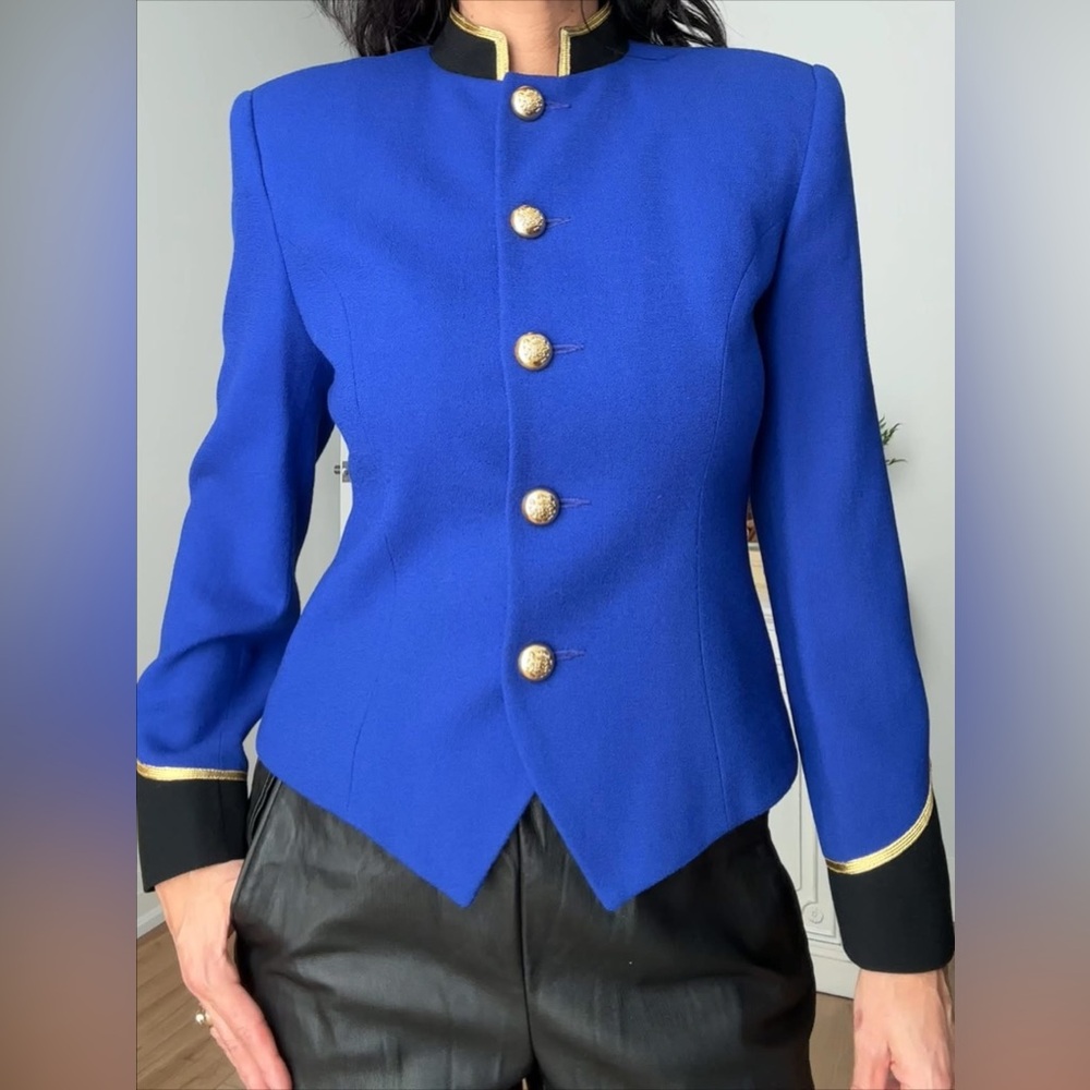 Vintage 80’s Casual Corner Cobalt Blue Military Wool Jacket